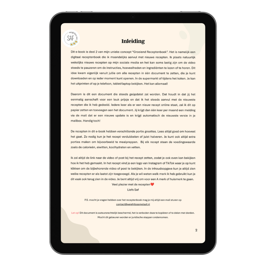 E-book: Groeiend Receptenboek 2 (groeit iedere maand)